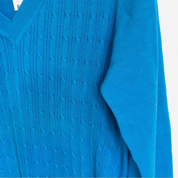 George 100% Cotton Sweater V-Neck Cable‎ Knit Blue Size Medium - Picture 5 of 5